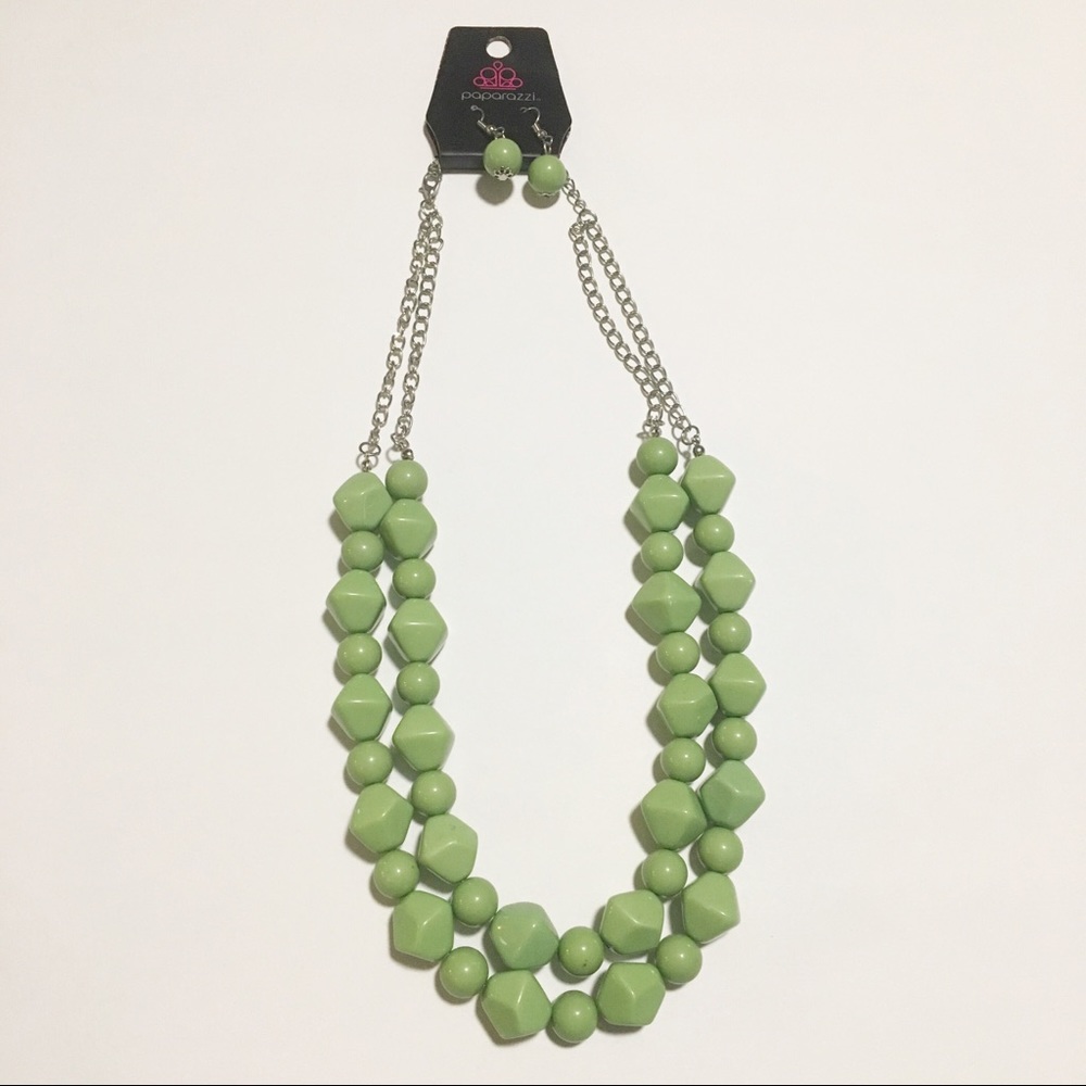 Green Chunky Bead Necklace Set